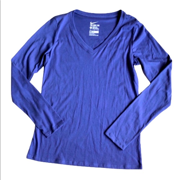 NEW NIKE TEE DRI-FIT Long Sleeve Shirt ATHLETIC CUT Medium Blue NWOT - Picture 2 of 16